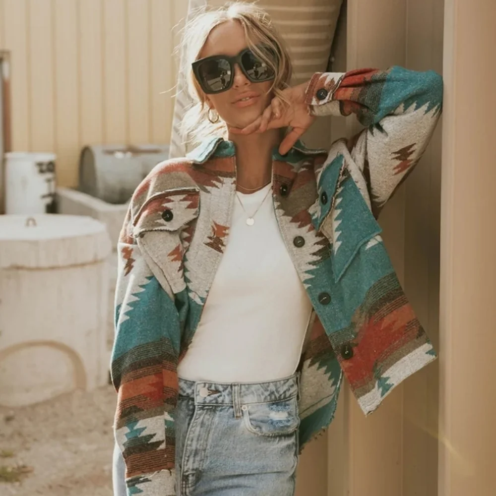 New Western Farmhouse Distressed Flannel Jacket Coat Shacket Button Top Blue Red - Picture 9 of 11